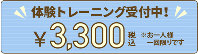 体験トレーニング受付中！￥3,300 税込 ※お一人様1回限りです